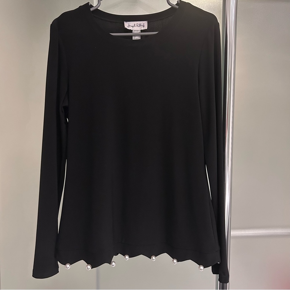 Black Long Sleeve Top with Pearl Details